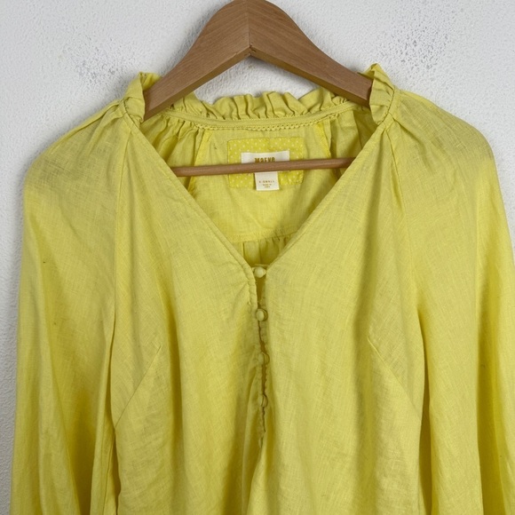 Anthropologie Maeve Audie Linen Button Down Puff Sleeve Blouse Top XS - Picture 6 of 11